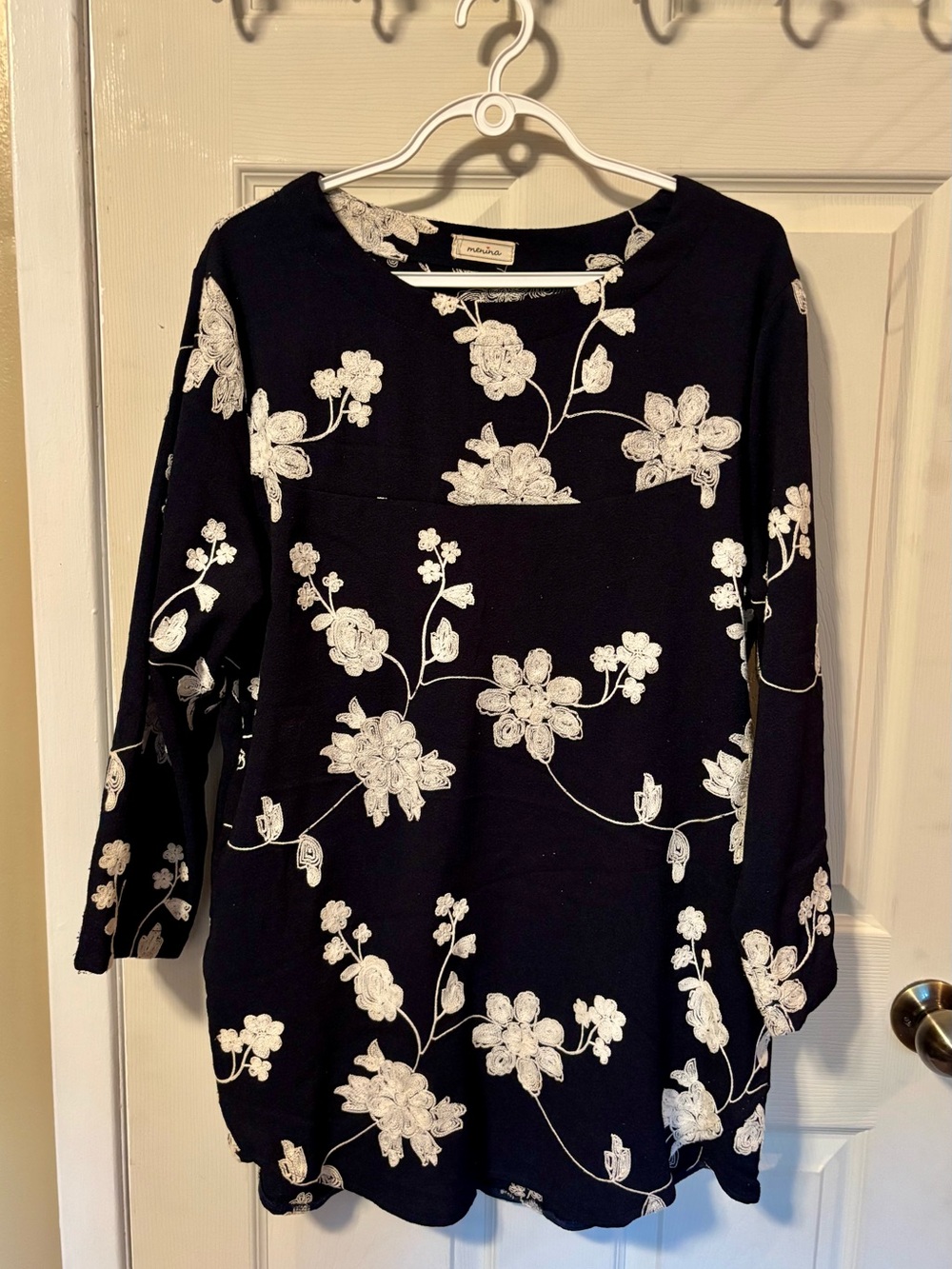 Black Floral Embroidered Tunic Top